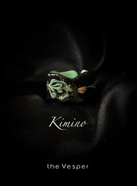 Kimono/Vesper 珐琅彩真金箔手绘唐草纹可调节指环复古潮流戒指
