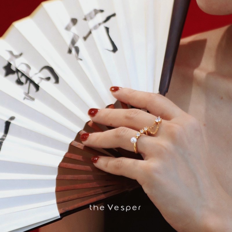 原创设计金色超闪流苏双环指环