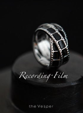 Film/Vesper原创设计银色胶卷戒指手工珐琅黑色指环尾戒生日礼物