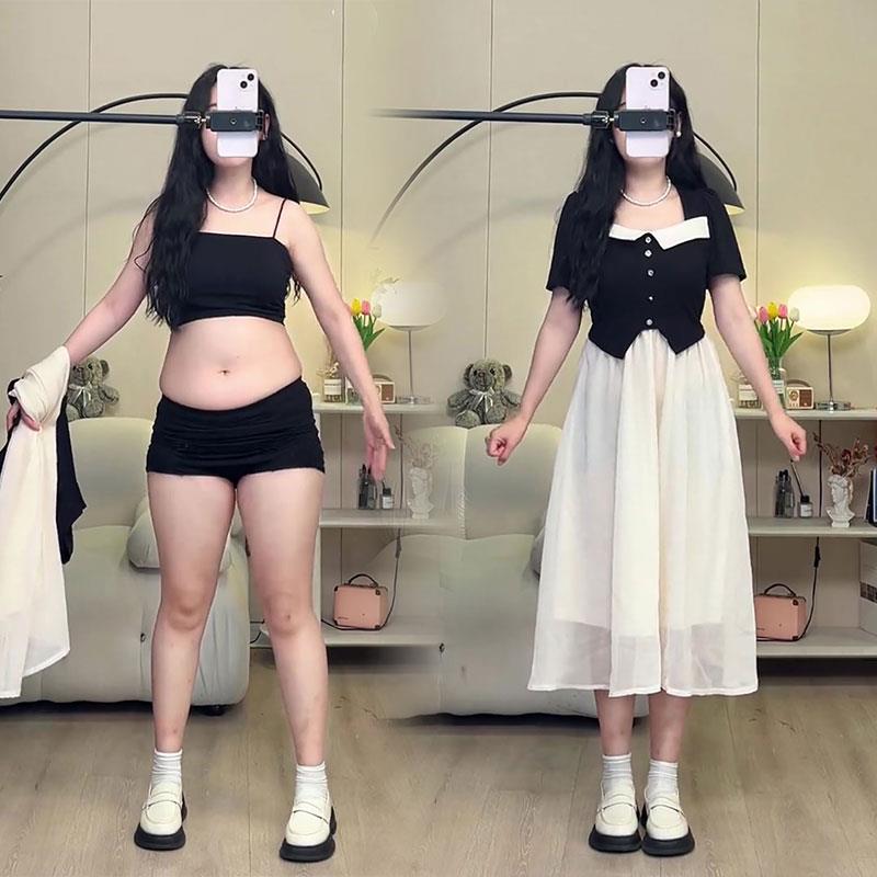 大码女装夏季裙子连衣裙女梨形身材微胖妹妹mm假两件收腰显瘦长裙