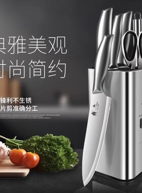 刀具套装厨房家用不锈钢菜刀菜板二合一全套厨具组合切专用水果刀