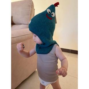 婴儿公鸡帽秋冬季加绒加厚防寒保暖套头帽宝宝户外防风超萌护耳帽