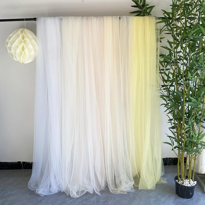 幼儿园背景瀑布米白香槟淡黄色软纱幔迎宾装饰纱活动舞台布置网纱