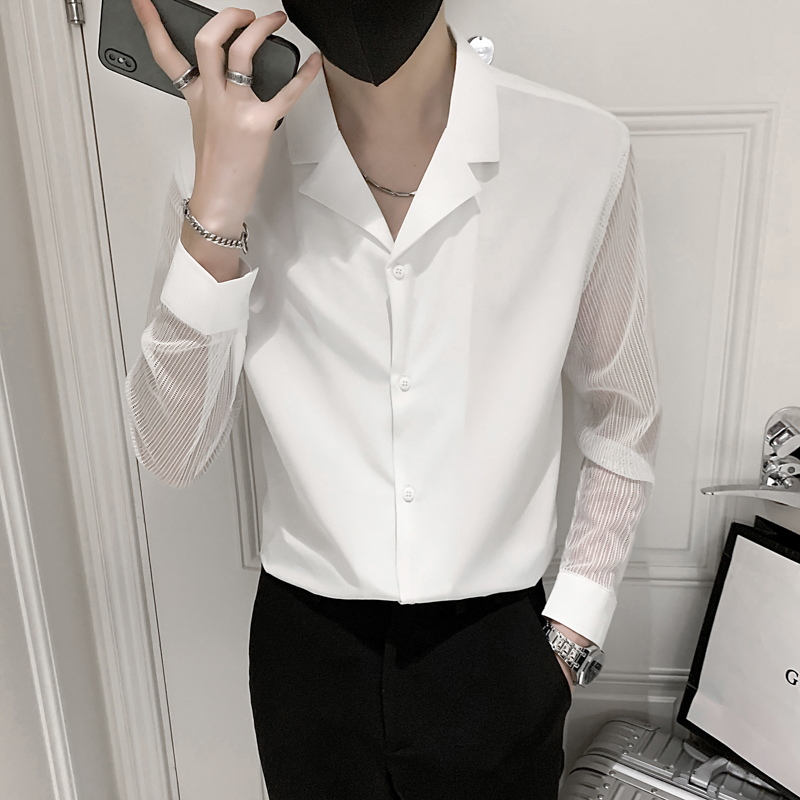 早春新款白衬衫男长袖潮牌设计感小众衣服韩版修身衬衣打底衫痞帅