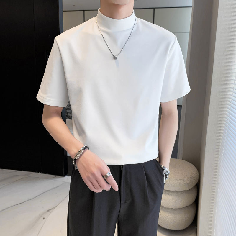 2024春秋德绒简约打底衫男轻熟风男装短袖T恤西装内搭中领半袖t桖