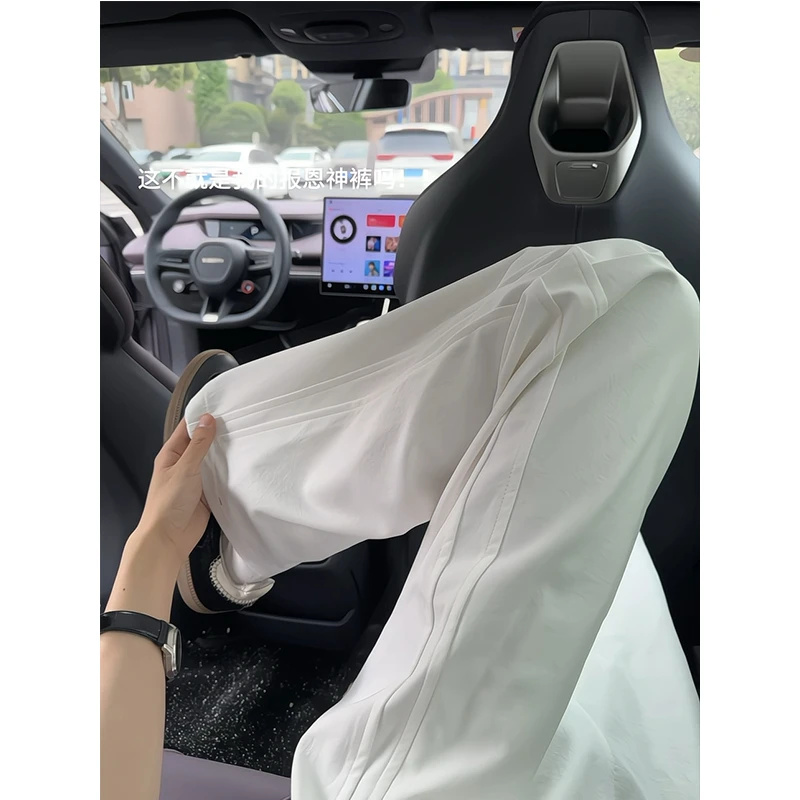 白色速干工装裤子男女夏季薄款美式高街速干褶皱显瘦伞兵休闲裤