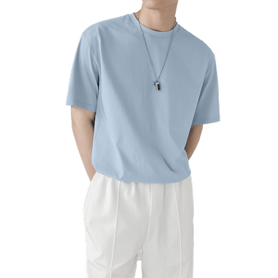 T恤轻熟风穿搭奶蓝色国潮牌五分