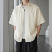衬衫 寸衫 男高级感肌理感上衣夏季 华夫格短袖 薄款 宽松半袖 男士 衬衣
