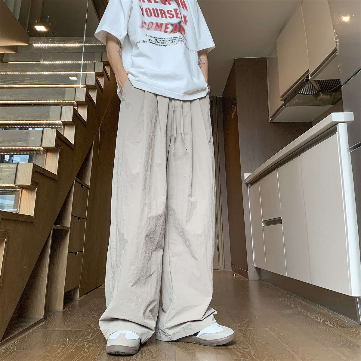 薄款棉麻山本裤男日系垂坠感裤子宽松bf慵懒风工装裤潮牌阔腿长裤