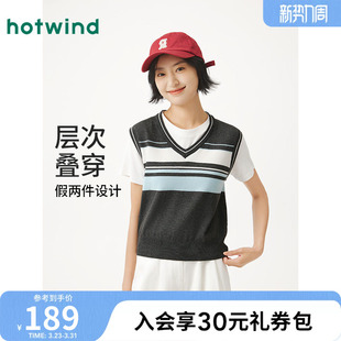 针织衫 女士假两件套头条纹圆领短袖 女轻盈灵动 新款 热风2025年秋季