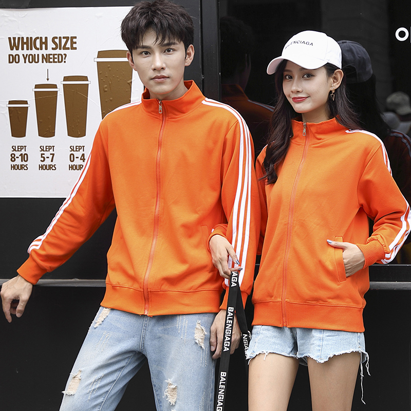 团体班服卫衣定制印logo餐饮服务员工作服外卖员薄款袖3杠外套diy