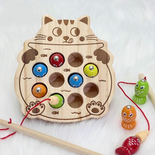 磁性木质小猫钓鱼玩具套装