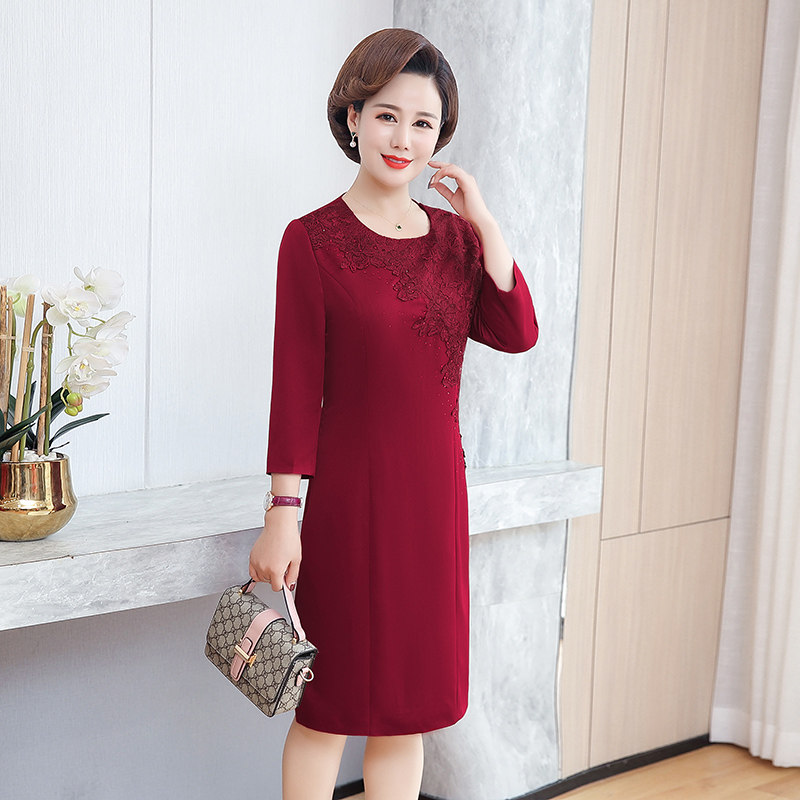 春秋女装中年妈妈装高档高贵婚礼绣花喜庆绸缎婚宴礼服旗袍连衣裙