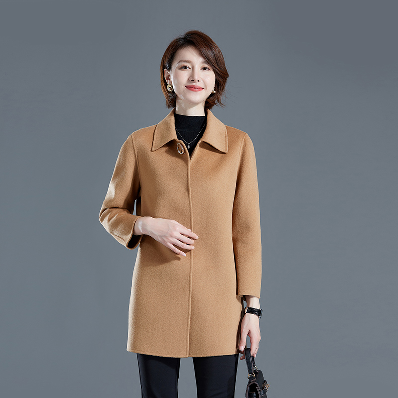3春秋女式中老年妈妈装高贵时尚全羊毛大衣保暖时尚暗扣双面呢外套