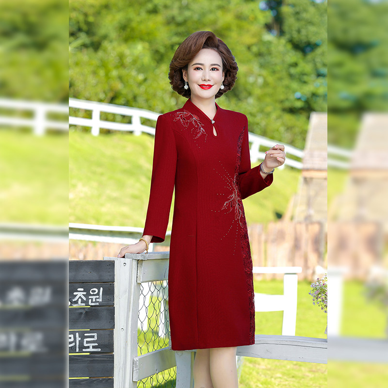 秋冬喜妈妈装女方高贵年轻喜庆婚宴礼服裙喜婆婆结婚礼旗袍连衣裙