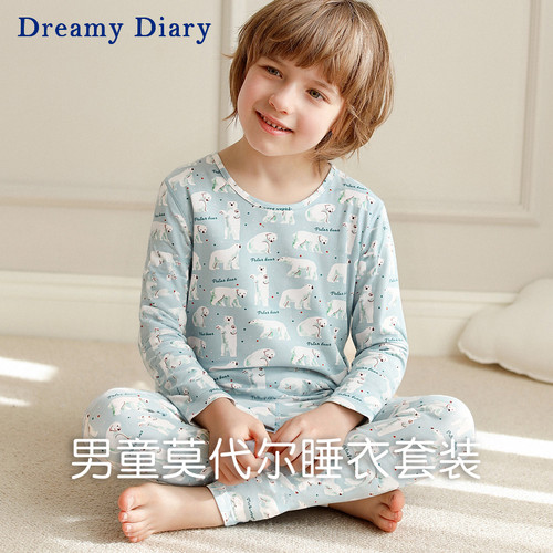 天丝莫代尔吸湿排汗男童睡衣套装