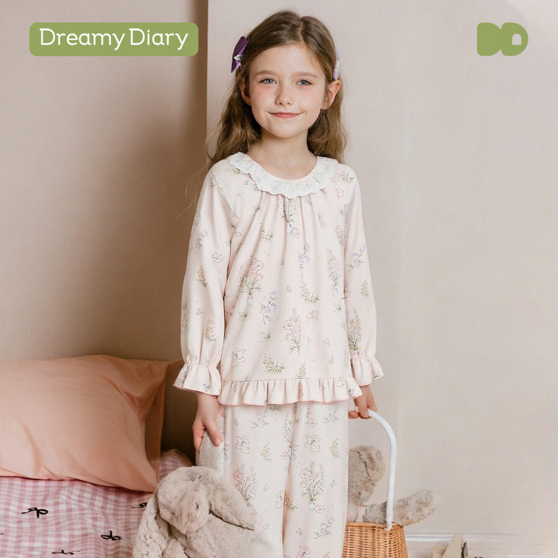 儿童纯棉春秋家居服套装新款女童春季长袖女孩公主风大童家居睡衣
