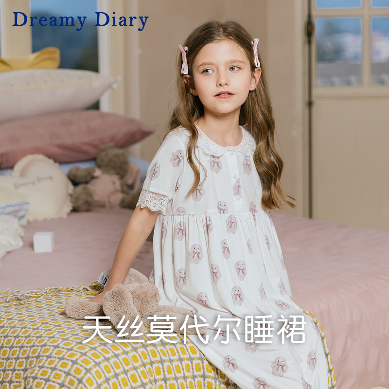 2025新款女孩夏季莫代尔睡裙宝宝家居裙大童睡衣裙公主风儿童睡裙