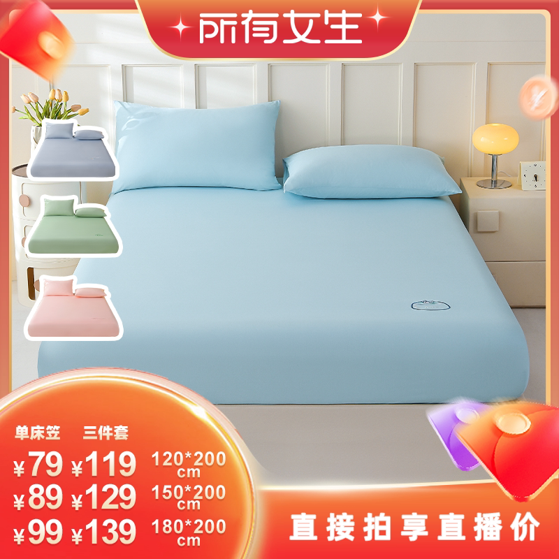 全棉刺绣床笠纯棉床笠三件套