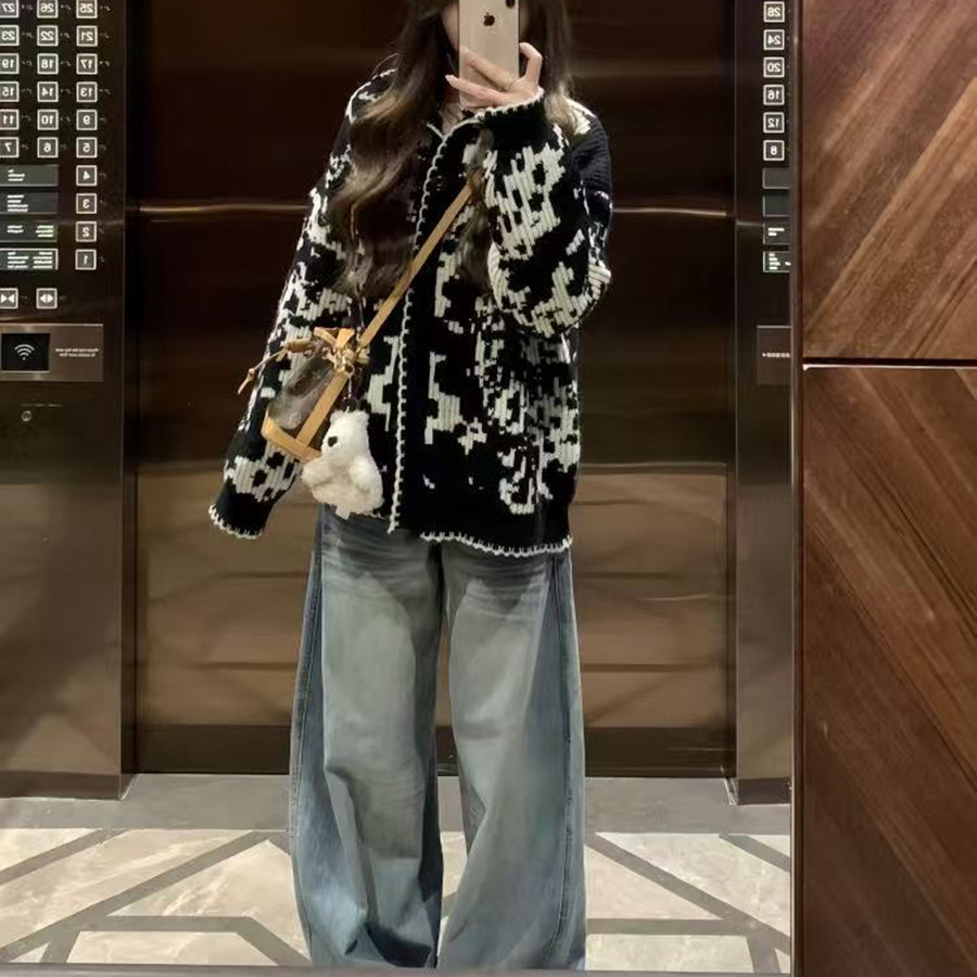 冬装搭配一整套韩系炸街时尚复古港风高级感毛衣开衫牛仔裤套装女,女装/女士精品,时尚套装,淘宝优惠券,粉丝福利购,淘宝优惠卷