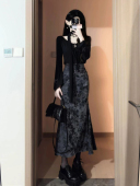 初秋穿搭一整套辣妹纯欲高级感御姐轻熟气质复古上衣裙子两件套装