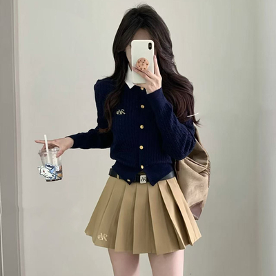 学院风毛衣开衫短裙两件套装女