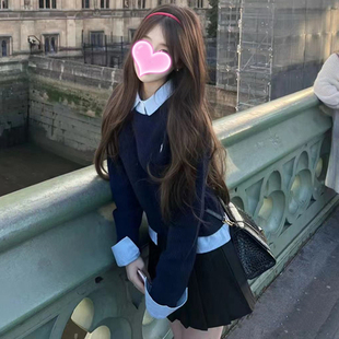 入秋搭配一整套韩系穿搭小个子学院风设计感假两件毛衣裙子套装女