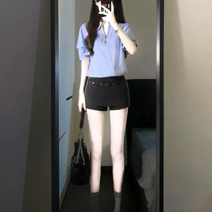 女 夏季 御姐轻熟穿搭复古港风高级感气质独特漂亮衬衫 短裤 两件套装