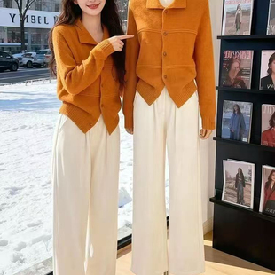 冬装搭配一整套高级感盐系轻熟御姐气质巨好看毛衣开衫裤子套装女