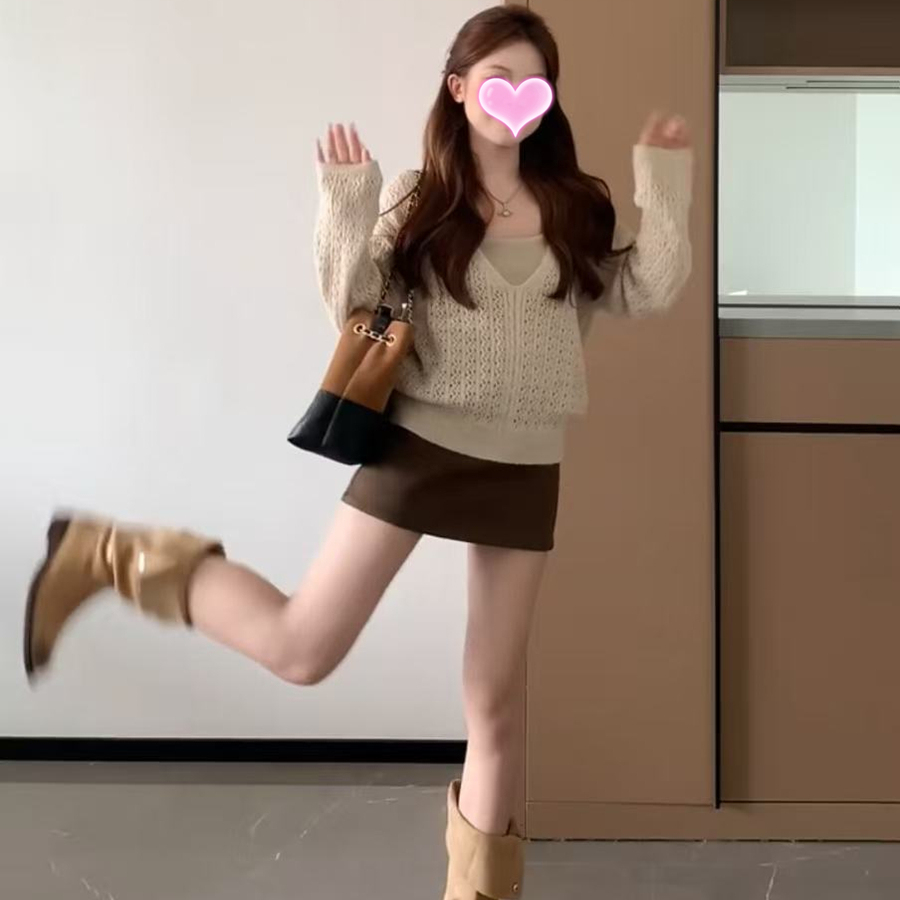 镂空上衣短裙两件套装女