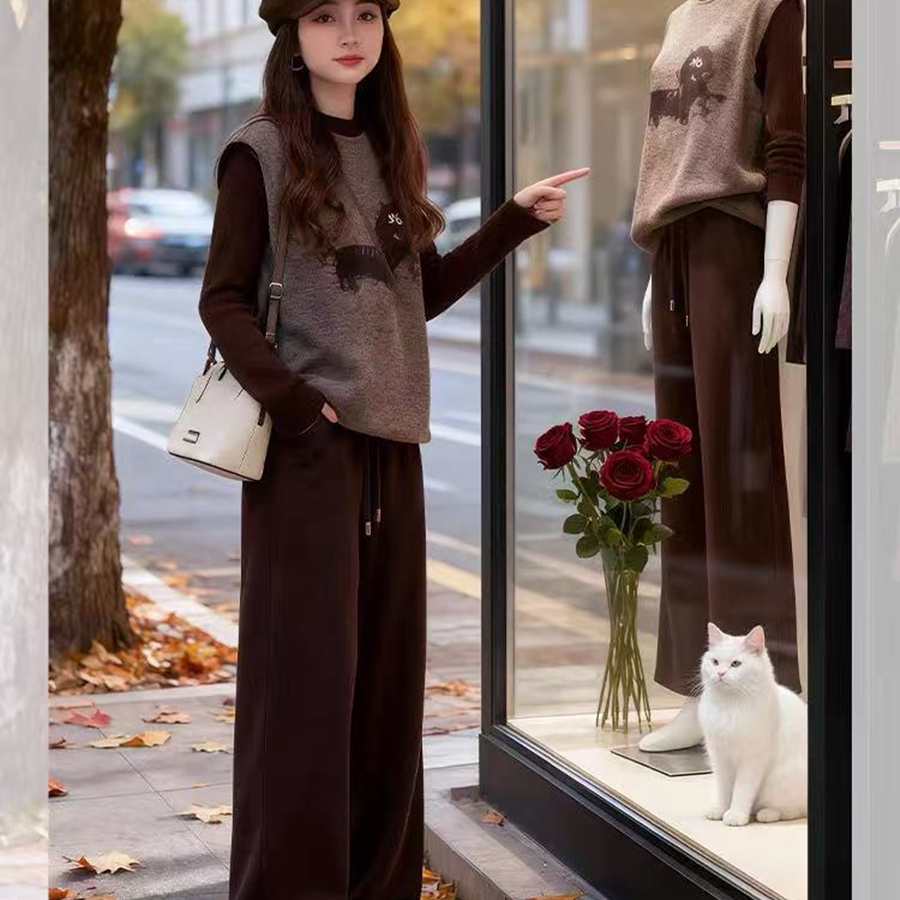 高级感马甲裤子三件套装