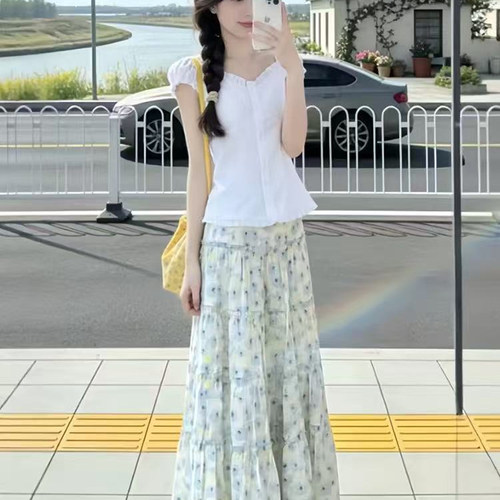 夏季减龄温柔风上衣裙子两件套女