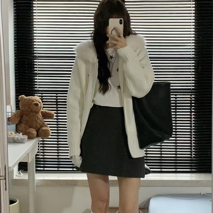 秋冬装搭配一整套韩系chic高级感巨好看的连帽毛衣外套裙子套装女