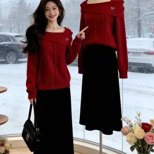 冬装搭配一整套贵气高端御姐气质女神范独特漂亮绝美毛衣裙子套装