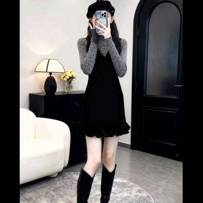 气质上衣丝绒连衣裙子两件套装