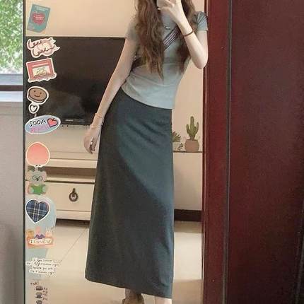 夏季气质一整套ootd穿搭辣妹高级感港味复古chic上衣半身裙套装女