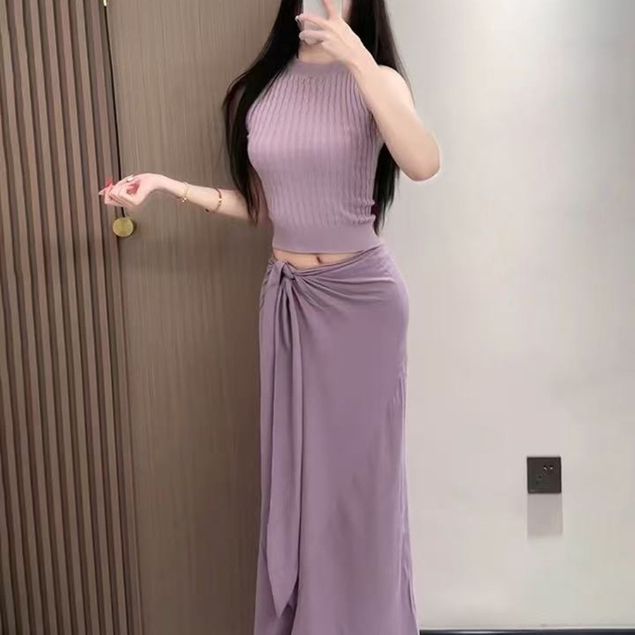 紫色上衣裙子套装女夏季