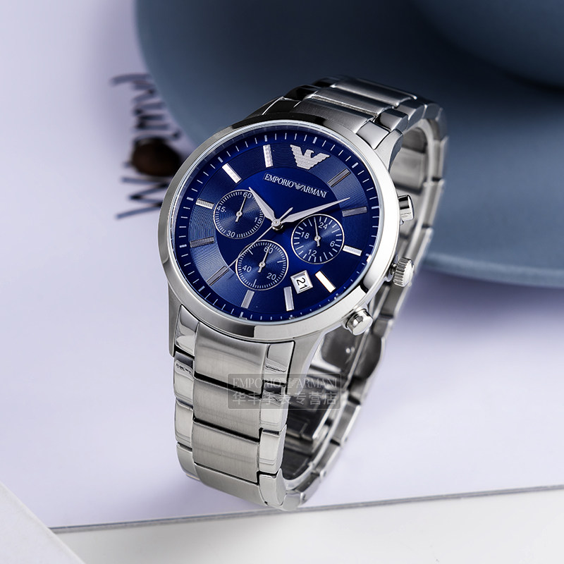 armani阿玛尼手表男 多功能欧美商务休闲石英表三眼钢带表ar2448
