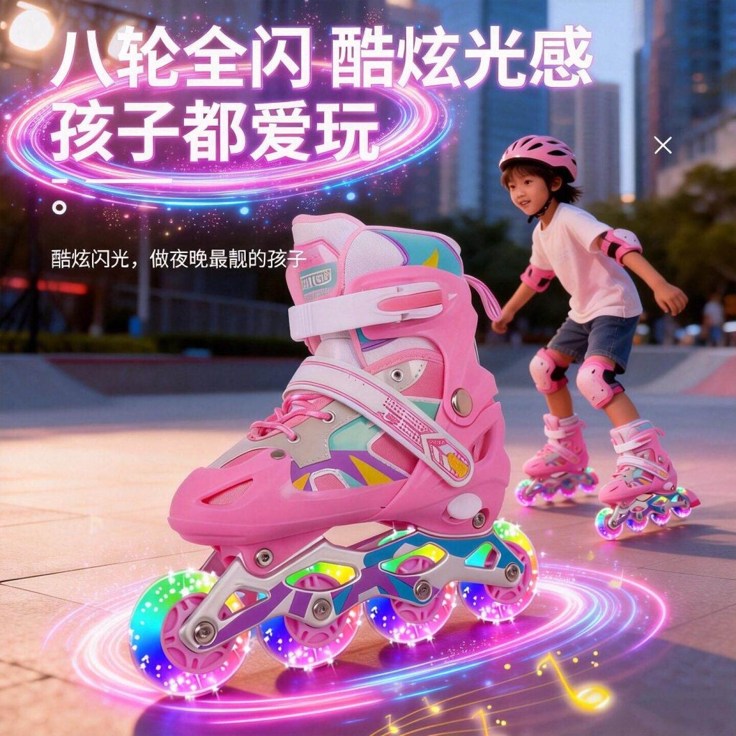 溜冰鞋儿童女孩紫色旱冰鞋3-6岁小童幼儿轮滑鞋宝宝女童滑冰幼童9