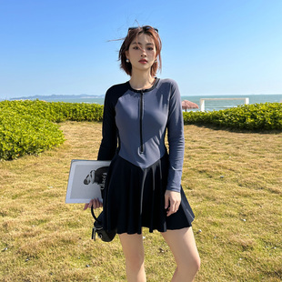 2025新款 连体大码 游泳衣泡温泉 遮肚显瘦平角裤 微胖泳衣女运动长袖