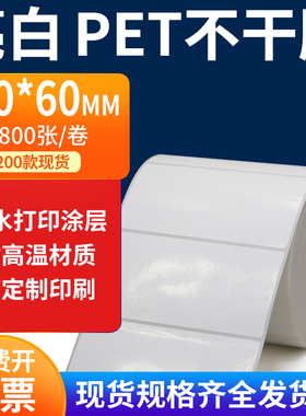 亮白PET标签纸100*60mm不干胶防水贴纸防油撕不烂PVC10x6cm定制做