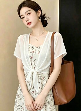 雪纺短袖透气开衫防晒外搭女夏季配吊带裙子小披肩外套薄款小坎肩