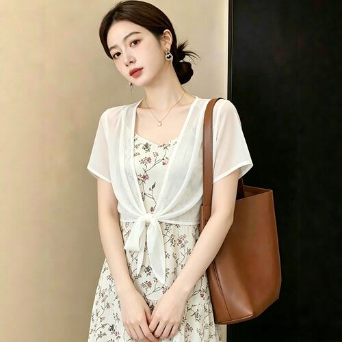 雪纺短袖透气开衫防晒外搭女夏季配吊带裙子小披肩外套薄款小坎肩