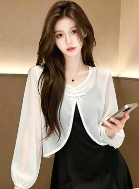 旗袍披肩女外搭2026新款夏季配吊带裙子罩衫雪纺开衫短外套小坎肩