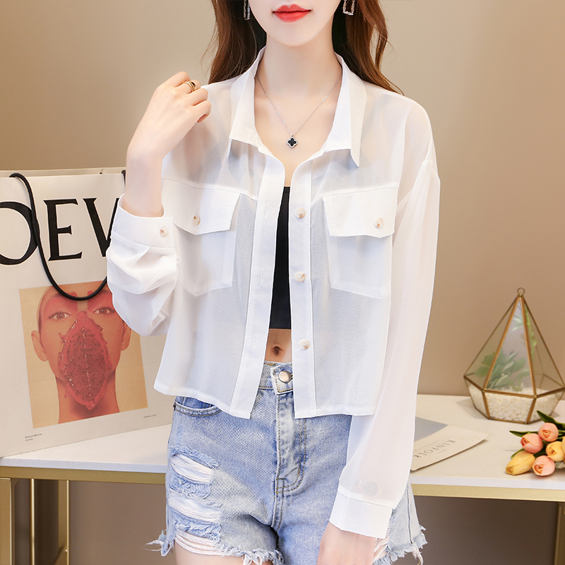 雪纺防晒衬衫女夏季2025新款上衣设计感小众衬衣薄款外搭开衫外套