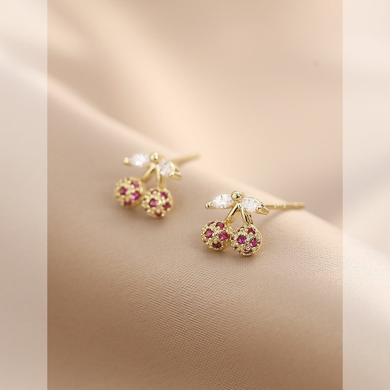 花迹小樱桃简约可爱小耳钉女精致超仙气质耳环2026新款潮学生耳坠