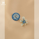 花迹蓝白色花朵耳钉女2026新款 洋气小众高级感耳环简约百搭耳饰