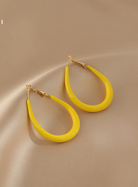 花迹黄色水滴圈耳环女2026新款盐系少女感耳饰甜美气质显脸小耳圈