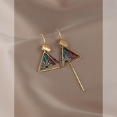 几何不对称耳环女长款 气质流苏小耳坠韩国油画雏菊潮人磨砂耳饰