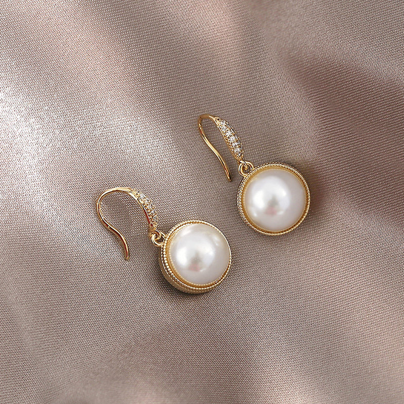 花迹双面水晶珍珠耳环女韩国时尚长款耳坠名媛气质个性简约耳勾